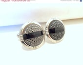 Vintage Cuff Links - Marcasite, Black Glass, Silver Tone