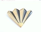 Monet Brooch - Art Deco Style Fan Pin, Black & Gold