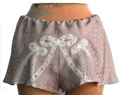 Lingerie Shorts Panties Lace Silk / Lavender White Bow Vintage Jacquard / Medium - Camilla Garçonne Tap Shorts
