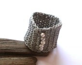Organic linen bracelet, eco style jewelry, fashion cuff, pearls, crochet bangle