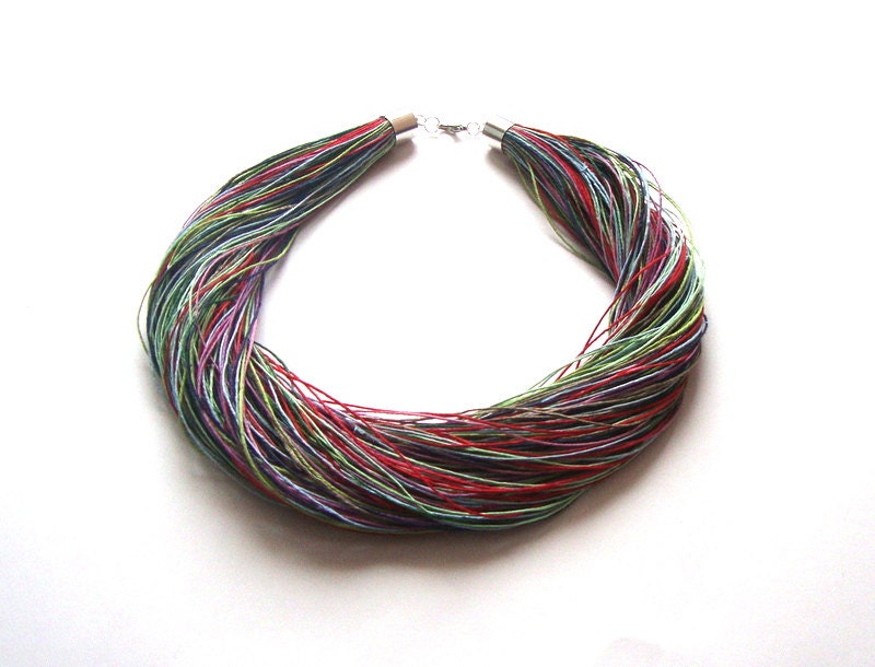 Linen cord  necklace / modern multicolor necklace / eco style jewelry / freeform / spring / summer / boho