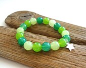Green jade and faceted agate bracelet / sterling silver star charm / beaded bracelet / summer bracelet / stacking bracelet / boho chic