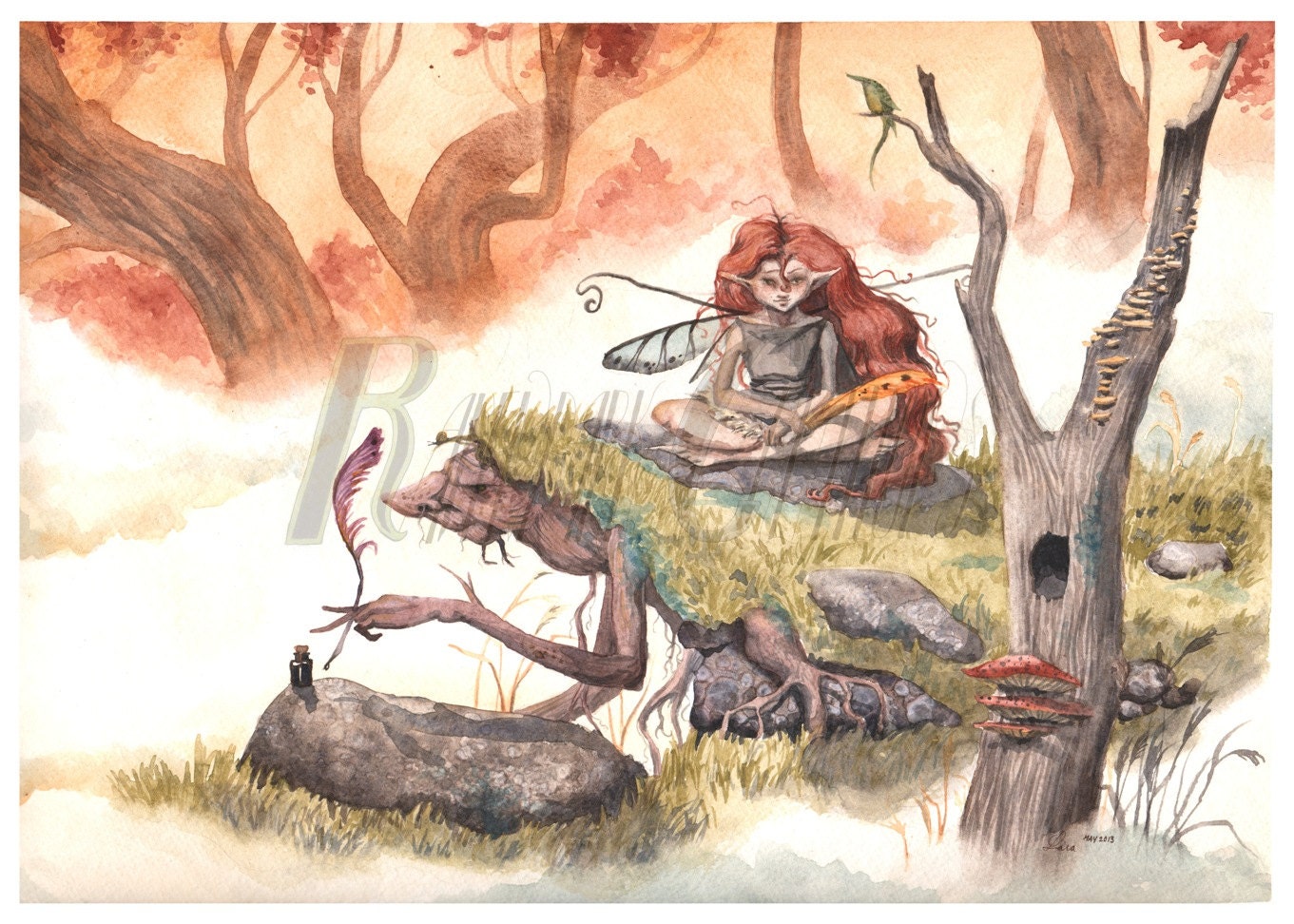 The Writers, Watercolor Print Fairy Fantasy