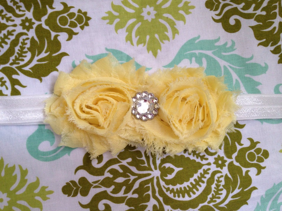 Yellow Shabby Flower Headband. Any Size.