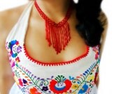 Lluvia de Flores Handmade Mexican Embroidered  summer wedding  Pure cotton Maxi Dress