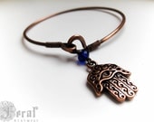 Hamsa Hand of Fatima Hammered Copper Bangle. Hand Forged Bracelet for Tribal Belly Dancers. Made to Order in Your Size.