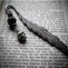 Poe Nevermore Grimoire Bookmark Onyx and Silver Skull with Raven Feather, Labradorite and Swarovski Crystals