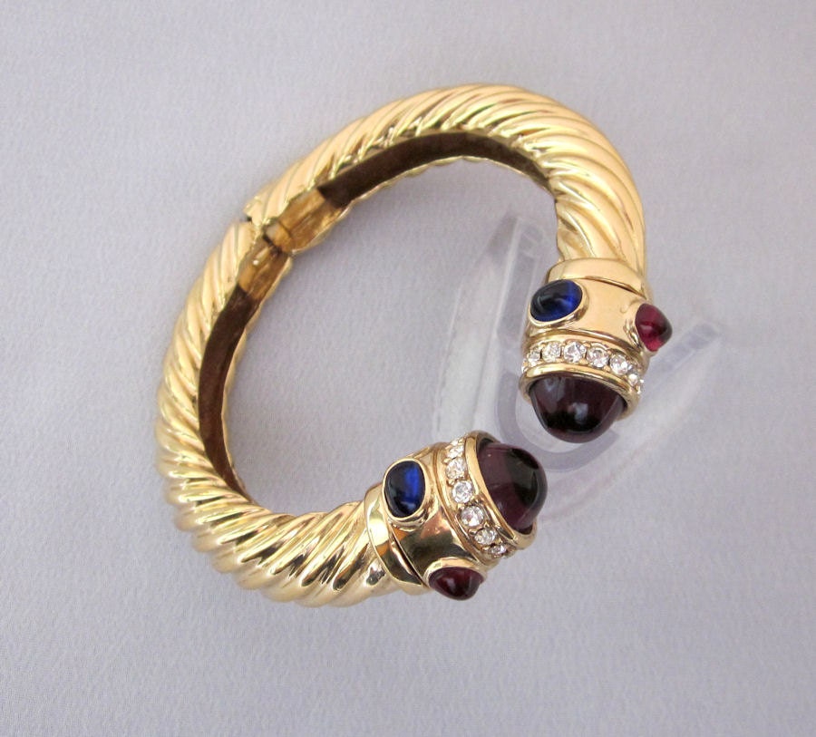 Signed CINER Statement Bracelet, Jewel Rhinestone Bracelet, Purple, Blue, Red Cabs, Haute Couture Vintage Jewelry JryenDesigns