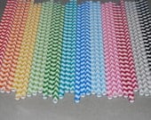 Chevron Straws - YOU PICK COLORS -100 paper straws & Flags - chevron stripe drinking straws - zig zag cake pop sticks vintage party straws