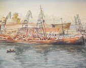 A E Backus Nautical WWII Era Watercolor