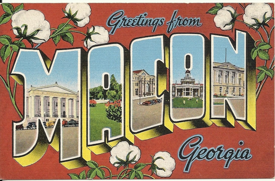 Vintage Linen Postcard Large Letter State Souvenir - Macon Georgia - 1940's