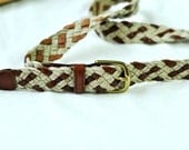 Vintage Belt Two Tone Braided Rope & Brown Leather Size 36