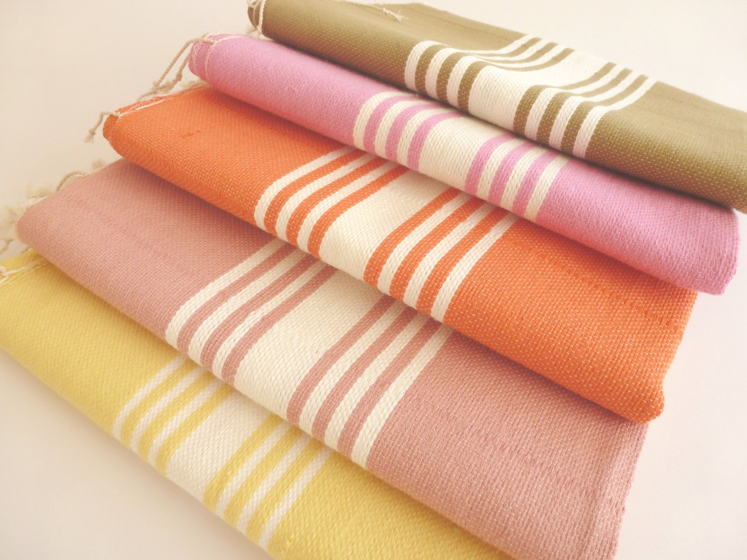 Free Shipment, Mother's day Gift Set, 5 Natural Turkish Hand or Head Towels, Kitchen Towel, Peshkir, coral, dusty pink, green, pink, yellow