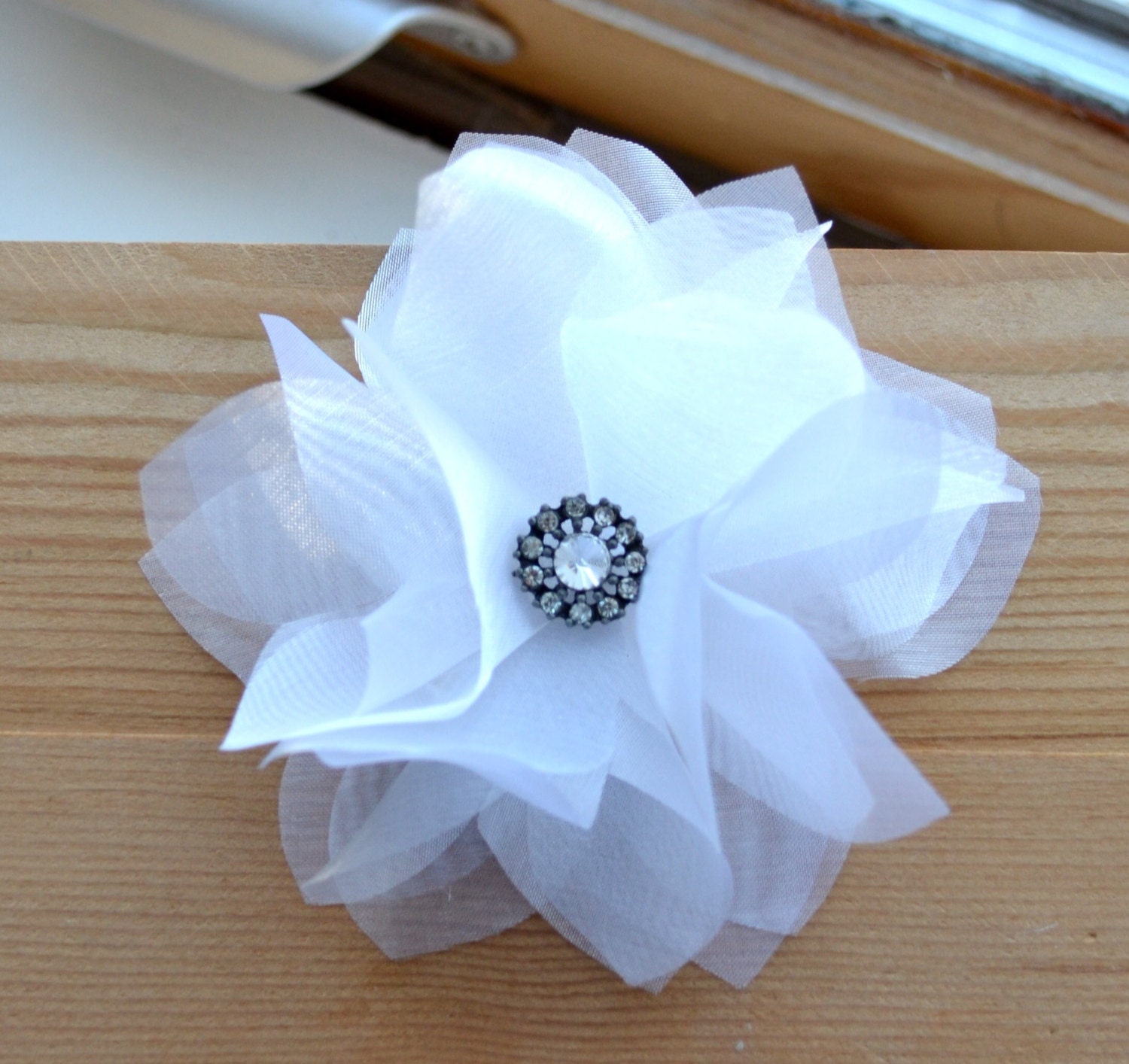 Bridal organza hair clip with stunning embellishment