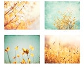 11x14 Print Set of Four - nature yellow mint green blue photography set teal turquoise gold light pale pastel botanical branches flowers 4