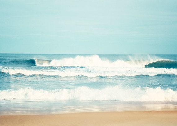 5x7 Ocean Photography - blue white beige beach print summer sea seascape waves nautical coastal wall art - 5x7 Photograph - "Salty Sea Air"