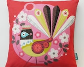 Ellen Giggenbach, pink and red, pretty bird  pillow
