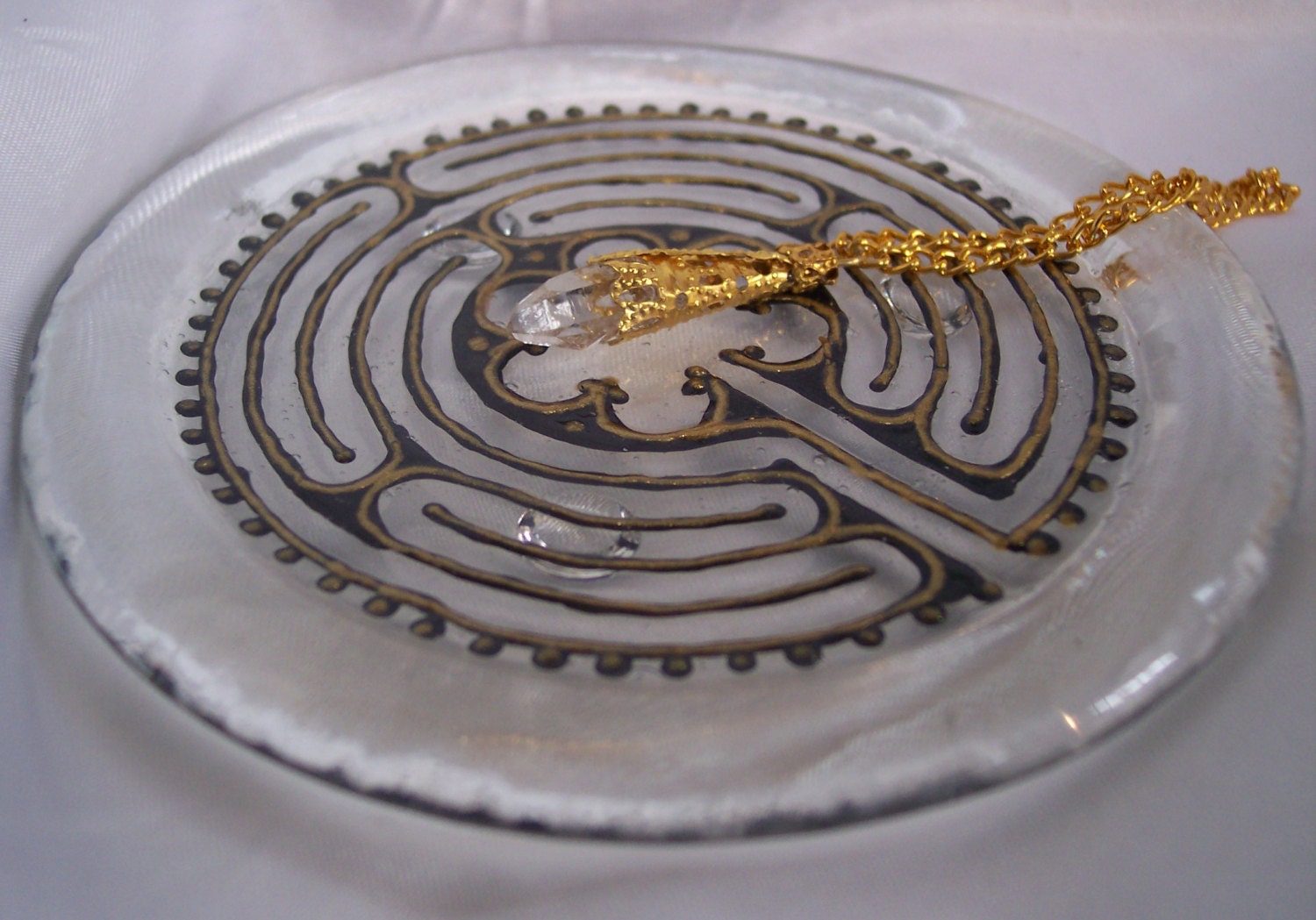 Meditation Finger Labyrinth w/Quartz Tracing Wand- Glass, 5 Circuit /Chartres, Small / 4.25" - S&H Included
