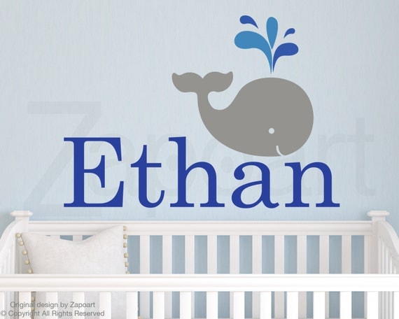 Children Wall Decal Baby Whale with Personalized Name Vinyl decal