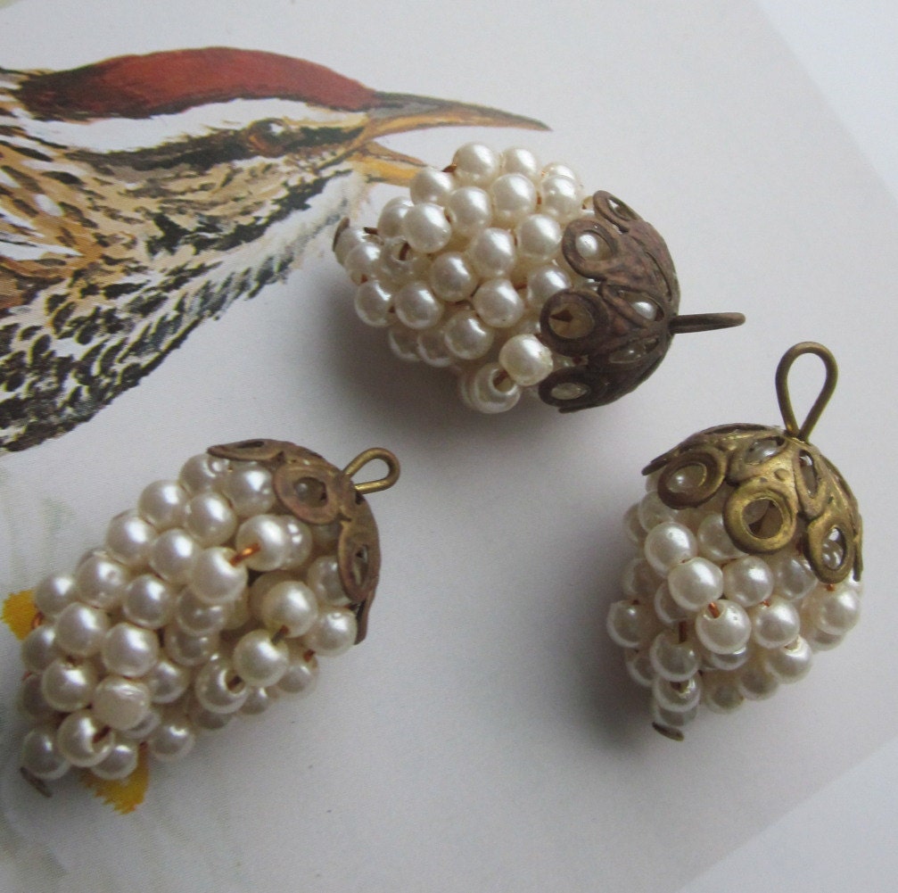 A Pair Of Glass  Pearl Grape Shaped Drops