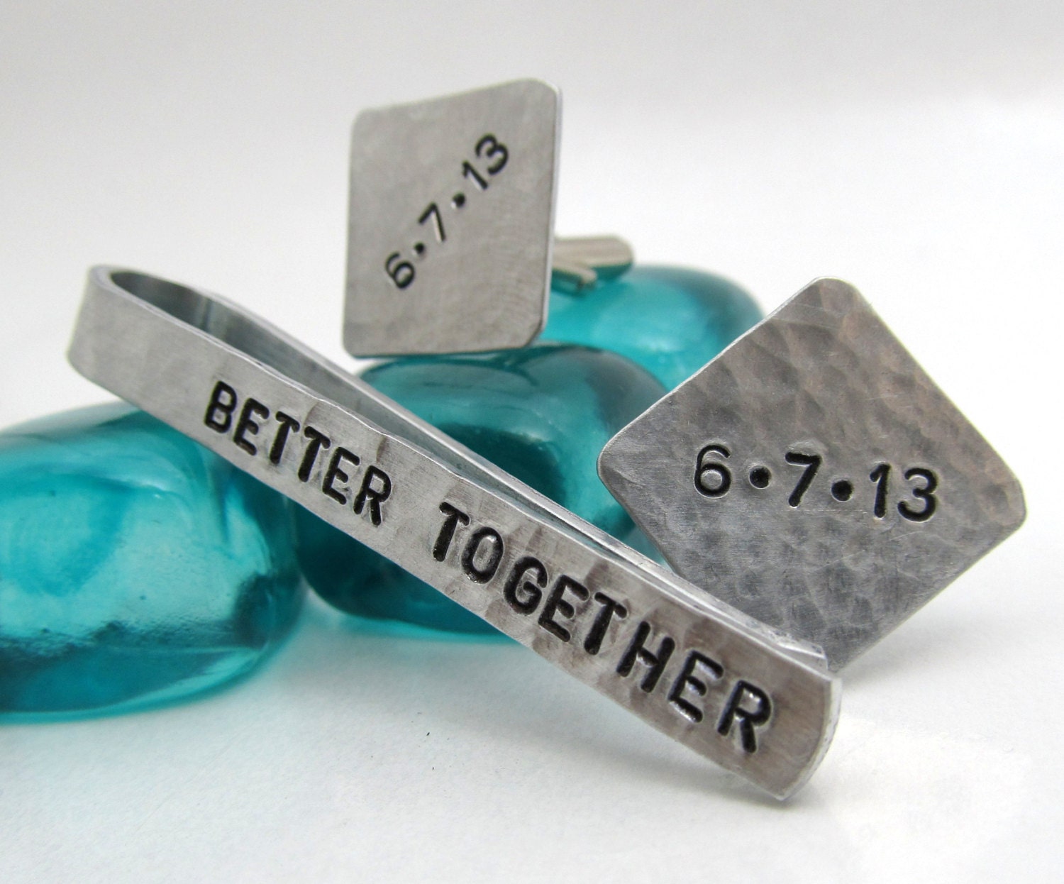 Personalized Cufflink and Tie Clip Set - Men's Wedding Accessories - Personalized Grooms Gift - Custom Hand Stamped Wedding Day Gift (002)