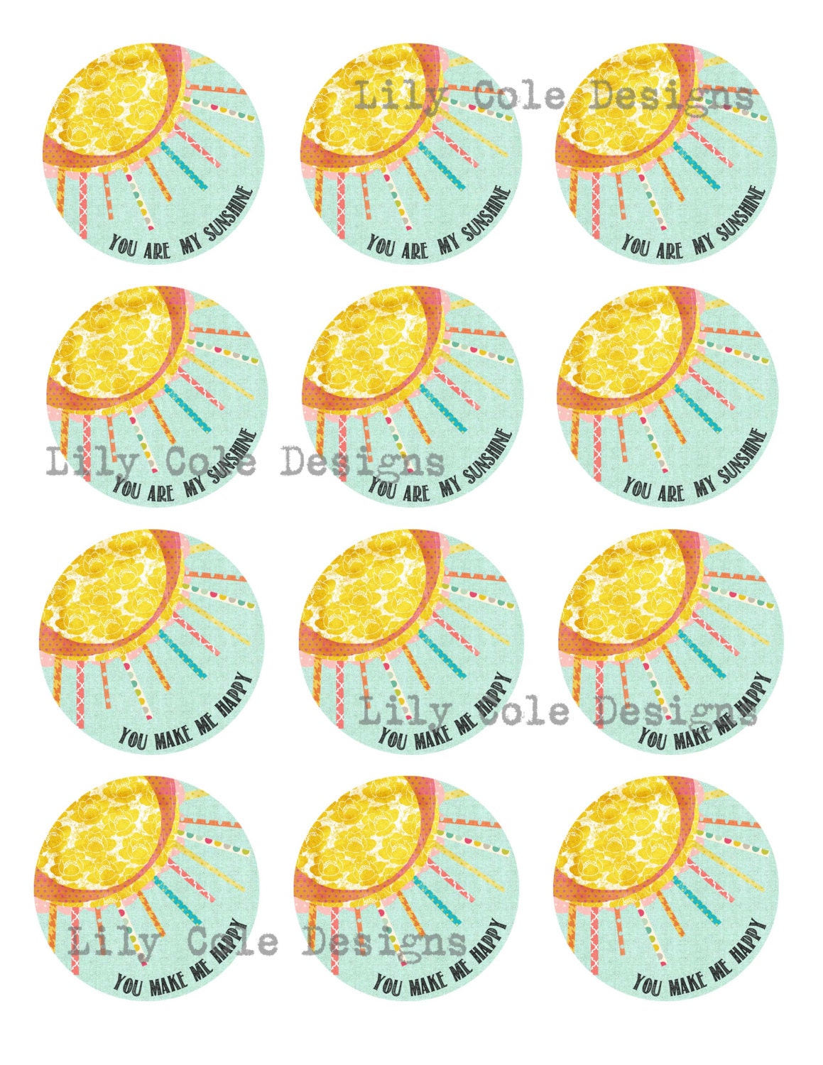 Cupcake Toppers for a "You are my Sunshine" birthday party, YOU PRINT