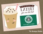 INSTANT DOWNLOAD Printable Latte Thank you card gift card holder - great teacher gift Il_170x135