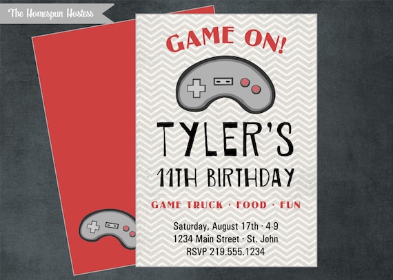 Printable VIDEO GAME Party Invite - Game Truck, Minecraft, chevron gray red black Plus Fafor Tags Il_570xn