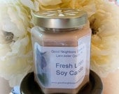 Soy Candle, Fresh Linen, 9 ounce, Daisy Cut Gold Lid, Tan,  Cotton or Hemp Wick