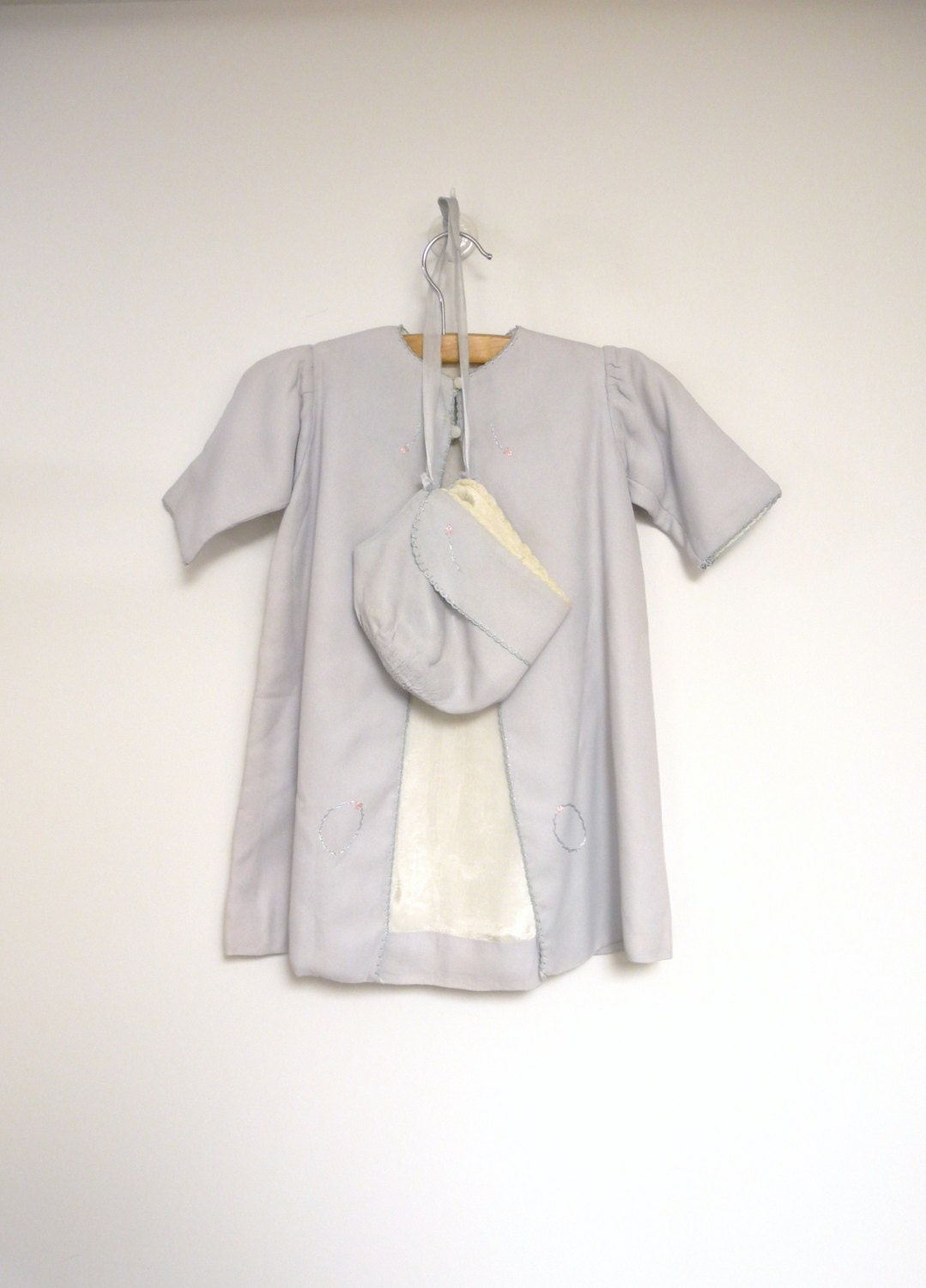 1940's Handmade Powder Blue Crib Coat and Matching Bonnet