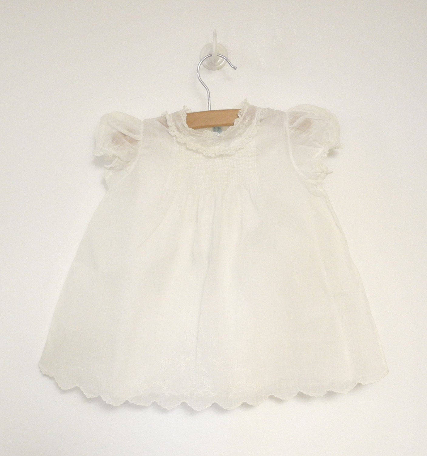 1940's Handmade, White Cotton Voile Embroidered and Lace Dress with Coordinating Petticoat-206