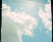 Cloud photograph- spring, sky blue, vintage style, dreamy, nursery decor, retro, 8x8 print, fine art photography