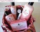 Memorial Day SALE Strawberrys N Cream Soap and Bath Gift Basket - Metal Pail With Hearts Gift Set
