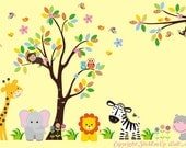 Tree Wall Decal with Giraffe, Elephant, Lion, Zebra, Monkeys - Nursery Wall Decal - Children Wall Decal - 360