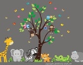 Nursery Wall Decal - Baby Wall Decal with Jungle Animals - Giraffe, Elephant, Tiger, Zebra, Alligator, Hippo, Monkeys - 438