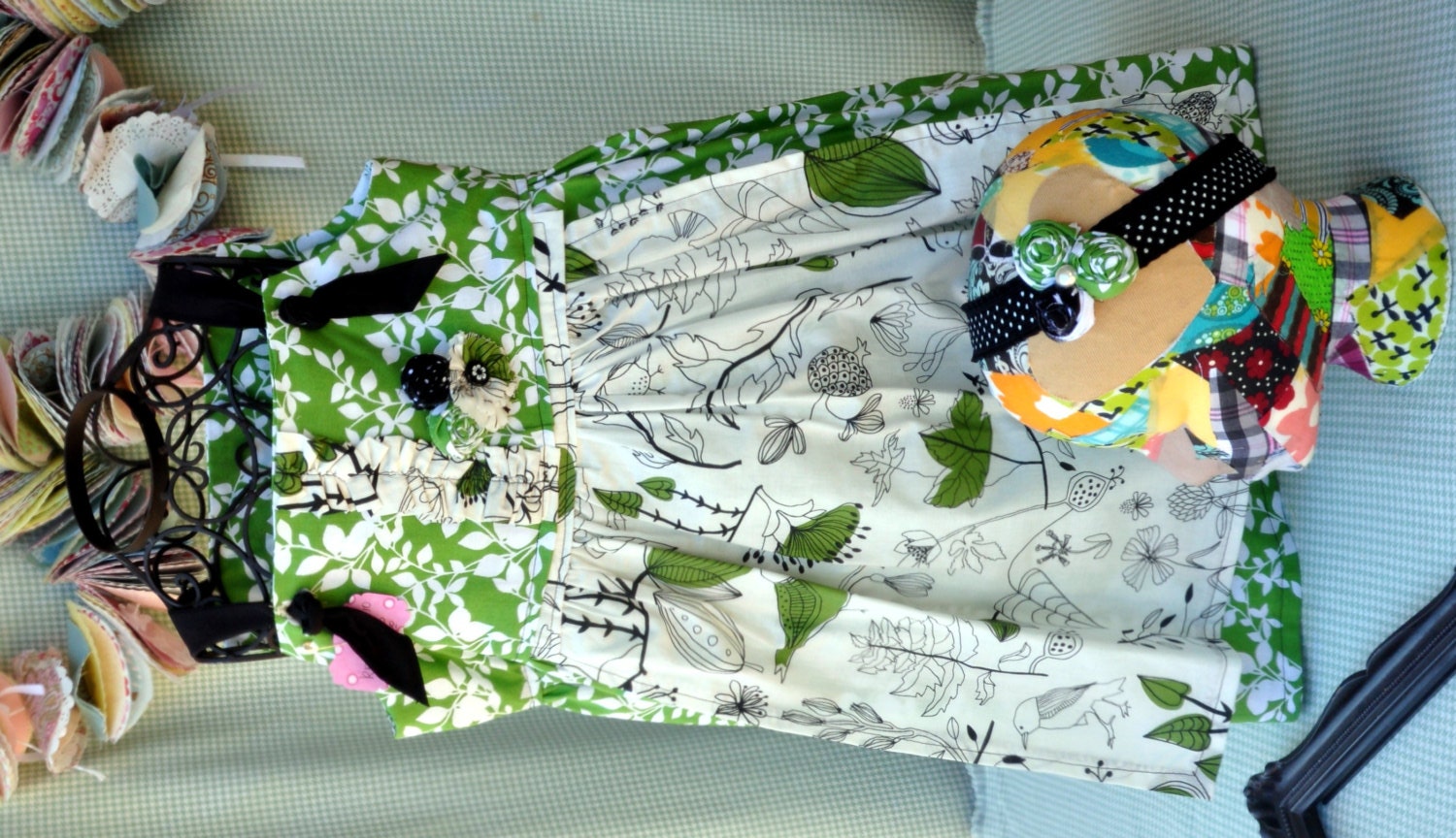 Green, white & Black Knot Dress/Tunic