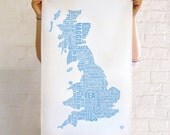 British Gastronomy Map Tea Towel Blue