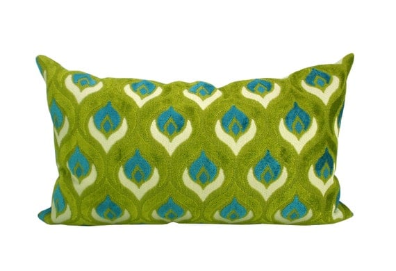 Koplavitch Chartreuse Peacock pillow cover - 12 x 20