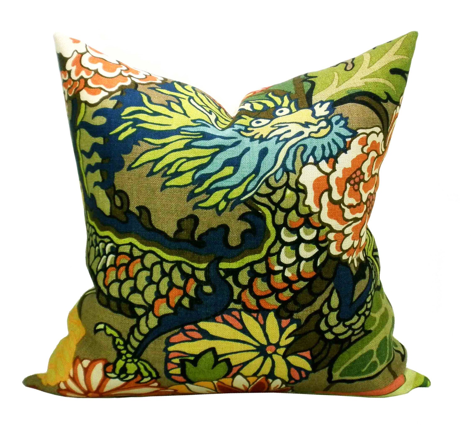 Pair of TWO Schumacher Chiang Mai Dragon pillow covers in Mocha - 18 x 18 or 20 x 20