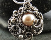 Peach Freshwater Pearl Silver Bridal Coral Drop Necklace