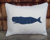 Whale Pillow  - Nautical Pillow - STUFFED Decorative Pillow - Burlap Pillow - Coastal Pillow - Other Colors Available