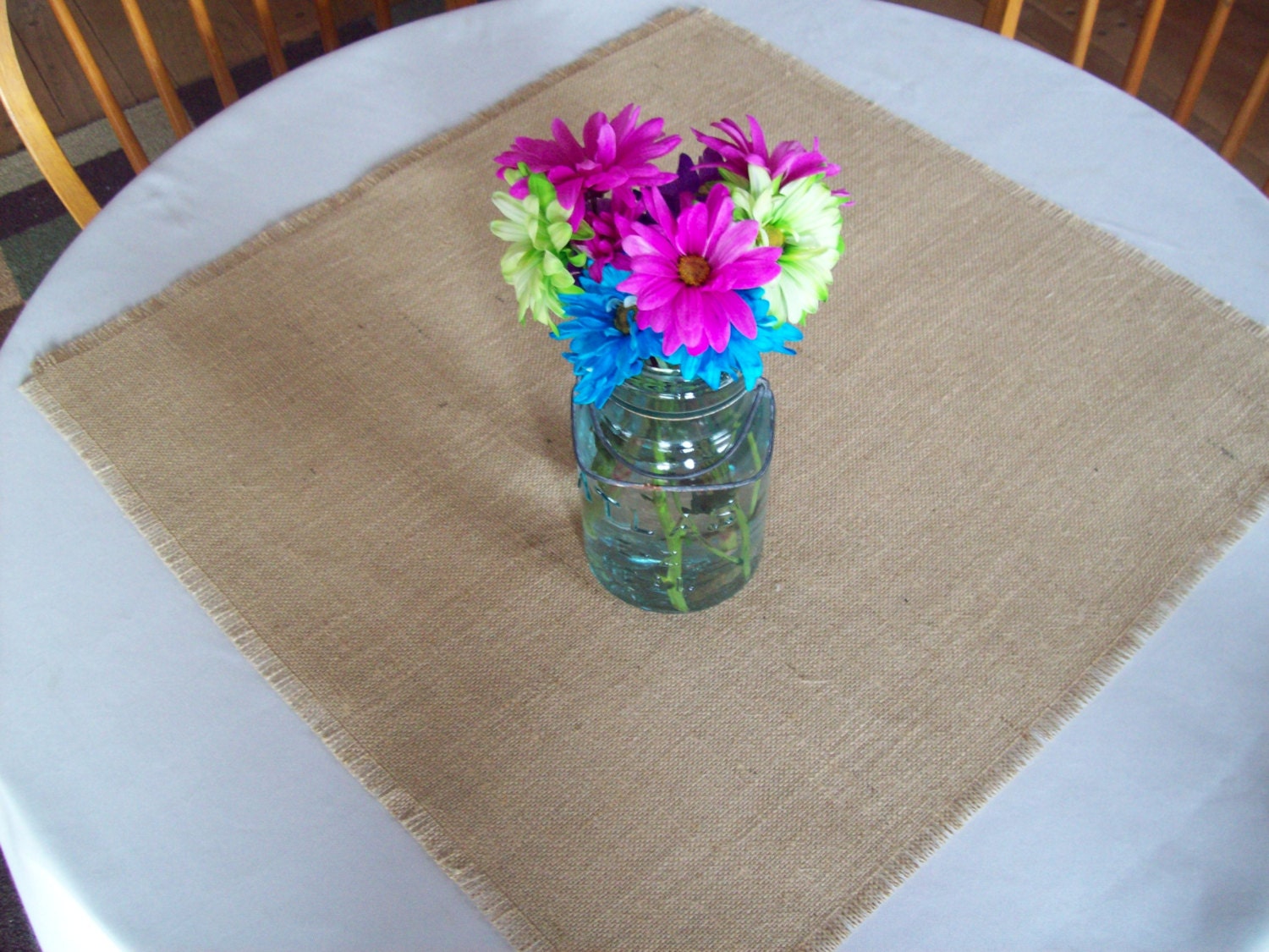 Burlap Table Square 24 x 24 -Table Overlay - Burlap Table Topper - Rustic Table Decor