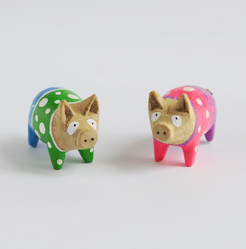 Set of  Two Wooden Pigs
