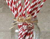 25 Red and White Striped Paper Party Straws