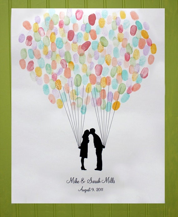 Custom Silhouette Wedding Guest Book Alternative - 18x24 Print with Fingerprint Balloon and your Silhouette made from your photos