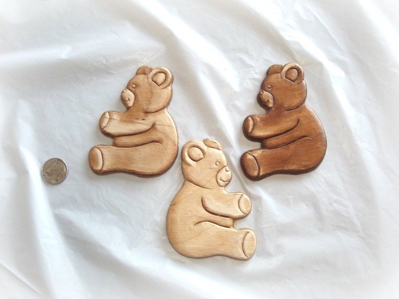 Teddy Bear Craft Wood Cutout Ornaments with Carved Detail, 3pcs, Ready to Paint, DIY