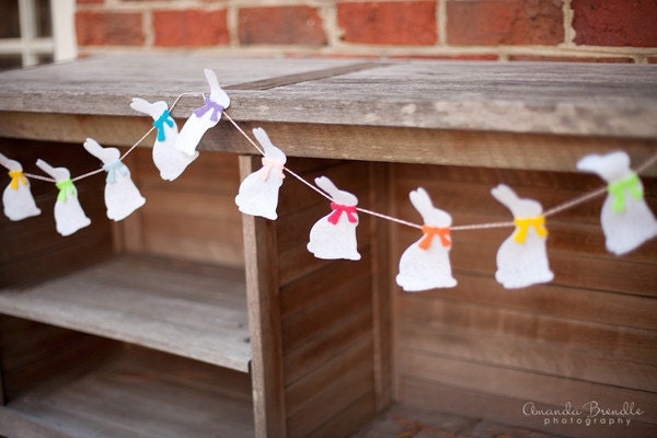 White Easter Bunny Garland Bunting with Bright Bows Il_570xn