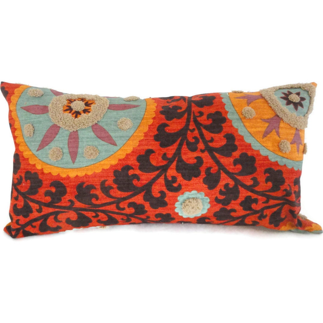Colorful Tufted Tribal Suzani Decorative Lumbar Pillow Cover - Accent pillow - Throw Pillow - Toss Pillow  - Pillow Cushion