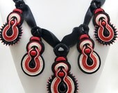 Soutache Necklace - Flamenco / creme, red, black /