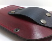 Wallet  Handmade dark brown leather iPhone 5 cell phone case /sleeve/ with black pocket card holder and beige thread initials belt loop
